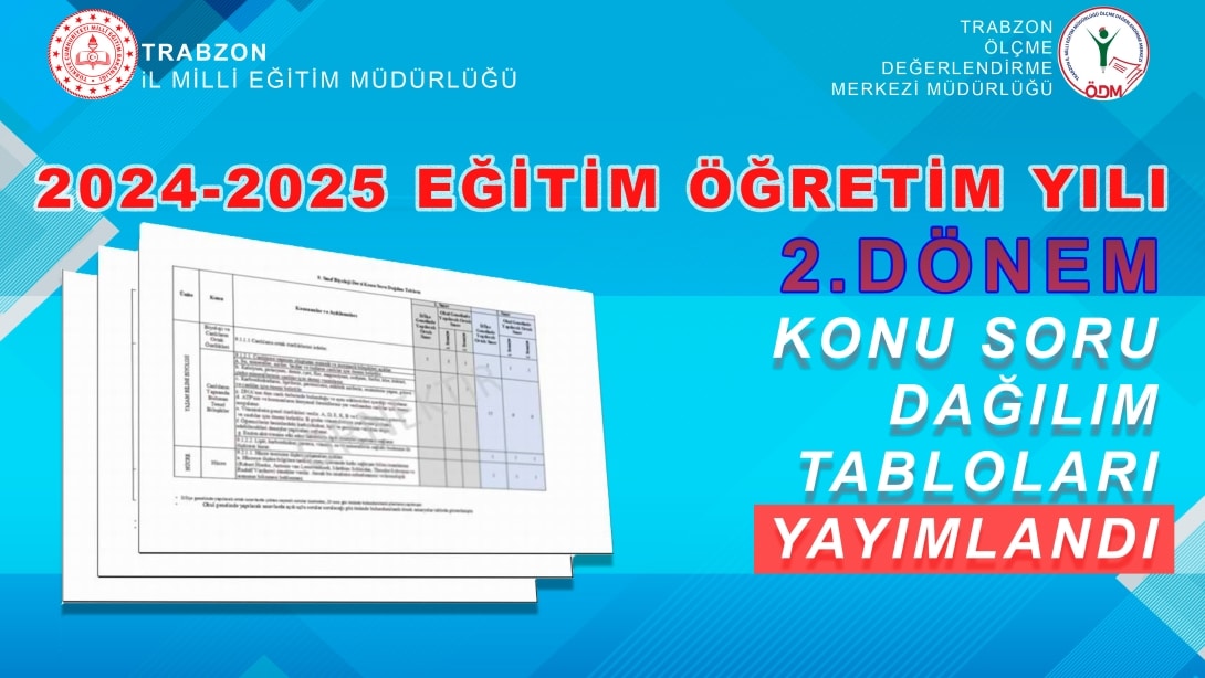 2024-2025 EĞİTİM ÖĞRETİM YILI 2. DÖNEM OKUL GENELİ YAPILACAK ORTAK YAZILI SINAVLARINA İLİŞKİN KONU SORU DAĞILIM TABLOLARI YAYIMLANDI